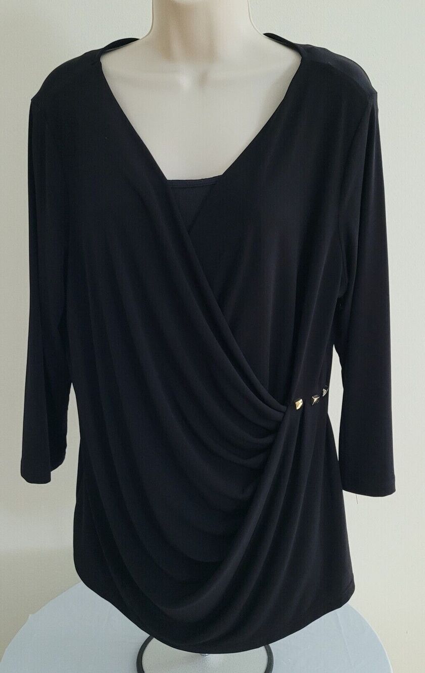 PREMISE STUDIO Woman's Black Knit Long Sleeve Dressy Top -- Sz 1X